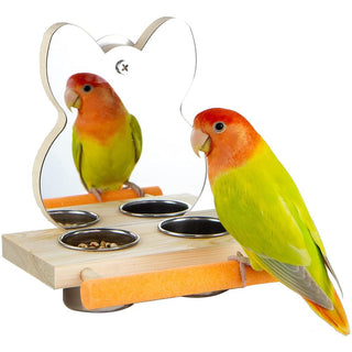 Parrots Mirror With Feeder Cups